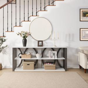 Consolle Industriale a 3 Livelli da 180 cm per Ingresso, Foyer, Soggiorno, Corridoio - Tavolo Lungo e Stretto con Spazio Contenitivo - Product Image 6
