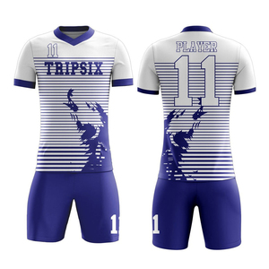 ชุดฟุตบอลคุณภาพสูง โพลีเอสเตอร์ 100% ออกแบบเองได้ เสื้อเจอร์ซีย์แบบซับลิเมชั่น พิมพ์ชื่อทีมด้านหน้า กางเกงขาสั้น แห้งเร็ว - Product Image 1