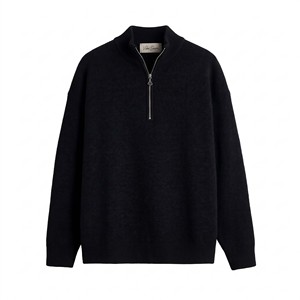 Custom Logo OEM Quiet Luxury Men's Wool Cashmere Quarter Half Zipper Stand Collar Rib Knit Top Slim Fit Pullover Knitted <b>Sweater</b> - Product Image 2
