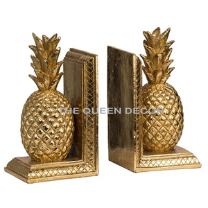 Modern Style Aluminum Metal Pine Apple Shape Gold Plated Sets Of 2 Decorative Bookend Handmade Handcrafted - Product Image 1