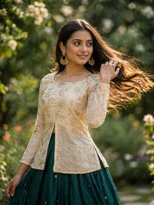 Conjunto de Lehenga Choli de Seda Verde y Vino Fendy con Bordado Zari para Mujer, Ropa Festiva para Bodas - Product Image 1