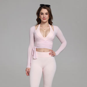 Ropa Deportiva para Mujer, Camiseta de Yoga sin Costuras de Color Sólido, Manga Larga, Top Corto para Entrenamiento, Secado Rápido, Transpirable, Conjuntos de Yoga - Product Image 1