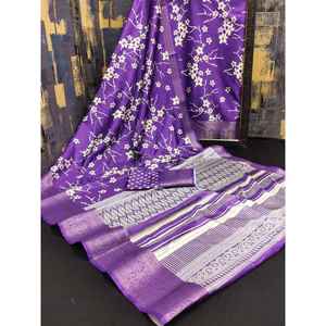 ATRACTIVA DOLA SEDA IMPRESIÓN DIGITAL TRABAJO SAREE CON BLUSA SIN COSTAR LAVANDA - Product Image 1