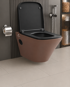 Ensemble de toilettes en céramique monobloc suspendues au mur, style européen moderne, sans rebord, avec chasse d'eau cyclonique à fermeture lente, écologique et facile à nettoyer - Product Image 2