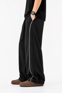 <b>Men</b> Black Wide Leg Track Pants Oversized Streetwear Joggers Relaxed Fit Casual <b>Trousers</b> <b>Elastic</b> Waist Drawstring Pants Baggy fit - Product Image 2