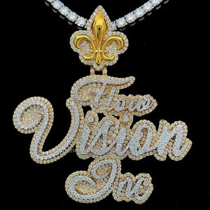 Pendentif en diamant personnalisé S925 Lettre en argent Logo Nom Moissanite glacée plaqué or 18 ct pour rappeur Hip Hop Bijoux à breloques - Product Image 1
