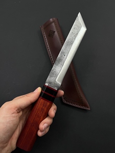 Cuchillo de Caza de Acero Forjado, Cuchillo Tanto de Hoja Fija con Mango de Madera de Paddock y Funda de Cuero, Cuchillo de Supervivencia para Exteriores - Product Image 6