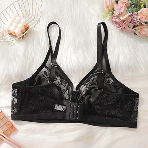 Women's Black <b>Lace</b> Push Up Bra With Built-In Pads Semi-Sheer Sexy Lingerie Medium Control - Product Image 4