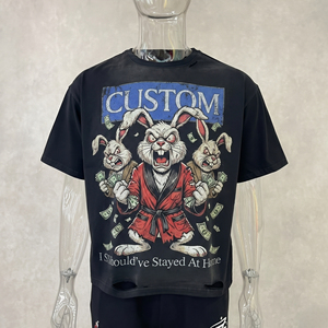 T-shirt personnalisé pour homme avec imprimé de lapin de dessin animé, manches courtes, col rond, style streetwear, tissu jersey 100% coton, taille plus - Product Image 1