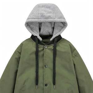 Wholesale Winter Woolen Yarn Dyed Hooded Varsity <b>Jackets</b> <b>Men</b> Custom Logo College Baseball Plain Private Label Windproof <b>jackets</b> - Product Image 5