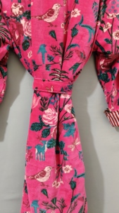 Pink Floral Printed Women's Indian Velvet <b>Kimono</b> Wrap Tie Robe <b>Jacket</b> Finished Reversible Eco-Friendly Long Coat Winter Bridal - Product Image 4