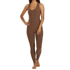 ชุดออกกำลังกายโยคะแบบชิ้นเดียวสำหรับผู้หญิง สีน้ำตาล แขนกุด ผ้ายืดสแปนเด็กซ์/ไนลอน ผลิตตามสั่งขายส่ง - Product Image 1