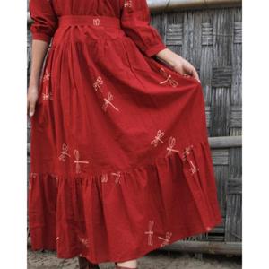 Vestido Rojo de Mujer con Cuello en V, Mini, de Punto, con Mangas Abullonadas, Estilo Boho, Casual, para Fiestas, Vacaciones, de Algodón Transpirable, Vintage, Bordado - Product Image 3