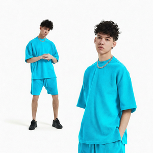 T-shirt à manches courtes en tricot uni surdimensionné pour homme, col rond, décontracté, respirant, coupe ajustée - Product Image 5