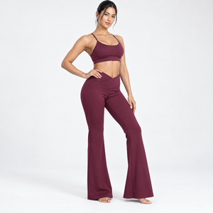 Women's High Waist <b>Flared</b> <b>Leggings</b> Solid Color Seamless Yoga Pants Full Length Activewear Stretch Fabric - Product Image 4