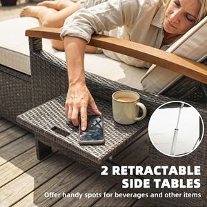 Lettino da Esterno Regolabile in Rattan con Schienale a 4 Livelli, Braccioli in Legno di Acacia, Divano Letto Beige da Patio con Pouf Contenitore - Product Image 6