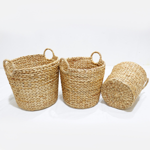 Juego de Cestas de Almacenamiento Redondas Rústicas Tejidas a Mano de Jacinto de Agua con Asas, Organizador de Ropa Ecológico Natural - Product Image 5