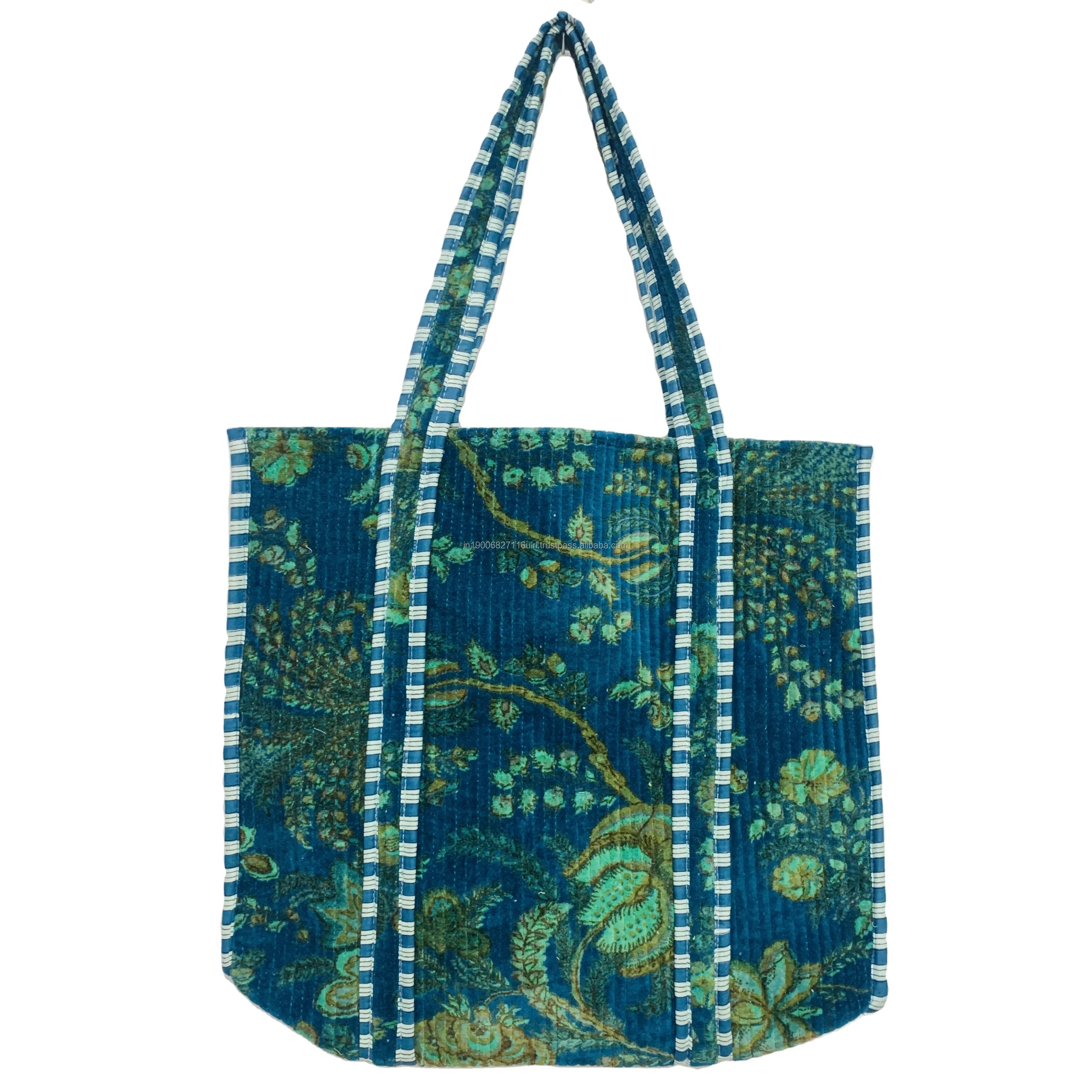 Nhung Tote Túi lụa nhung Túi xách động vật in Tote Túi Handmade ikat Tote hoa chần nhung Túi Handmade Canvas Tote