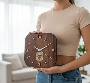 Wooden Mechanical Wall Clock Silent 3D Pointer <b>Square</b> Wall Hanging Clock Minimalist Decor for Study Room - Product Image 1