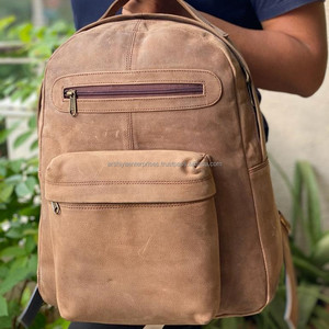 Sac à dos multi-poches en cuir véritable pleine fleur unisexe de haute qualité personnalisable usine grande capacité marron Style Vintage - Product Image 5