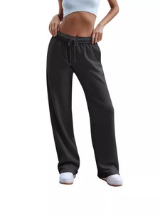 Pantalon de survêtement décontracté et confortable pour femme en toile, couleur unie, cordon de serrage, taille haute élastique, coupe ample, écologique, respirant, jambe large - Product Image 3