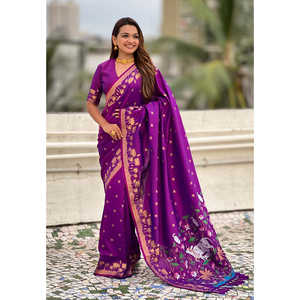 <b>Purple</b> Pichwai Silk Saree Woven with Zari Elegant <b>Cocktail</b> <b>Dresses</b> - Product Image 2
