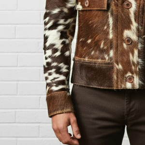 Chaqueta de Cuero Vacuno con Estampado Animal, Cuello Camisero, Manga Larga, Abrigo Casual Cálido para Invierno - Product Image 3