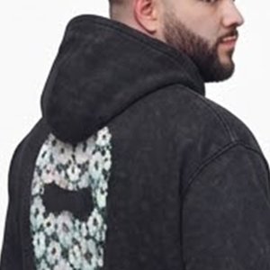 Sweat-shirt à capuche noir pour homme le plus vendu avec logo personnalisé, imprimé floral masque, style streetwear, en coton tricoté, coupe classique, pour l'automne - Product Image 4