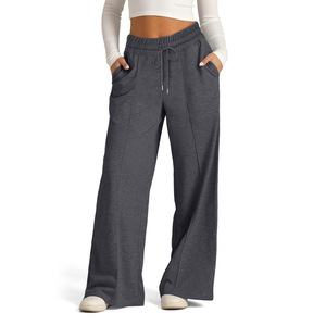 Pantalon de survêtement taille haute ample et décontracté pour femme grande taille, couleur unie, avec cordon de serrage et poches - Product Image 3