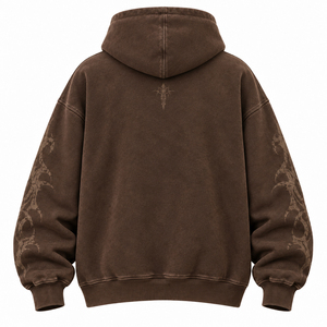 Brown Vintage Wash Graphic <b>Hoodie</b> Oversized Men's Chest Print Sleeve Art Distressed Streetwear Custom Clothing Streetwear <b>Hoodie</b> - Product Image 3