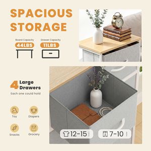 Cómoda Rústica de Madera de Roble con 4 Cajones y Tela, Organizador de Armario para Dormitorio, Mueble de Almacenamiento, Soporte para TV, Gris Claro - Product Image 5