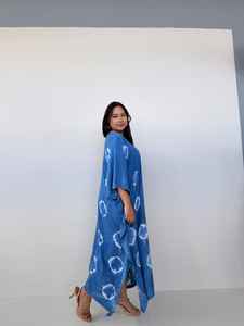 Robe longue kaftan teinte naturellement en indigo, tenue de plage, robe de soirée - Product Image 4