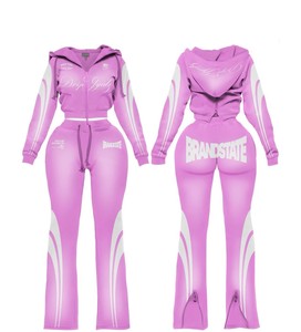Custom Women's Slim Sports Suit Two-Piece Set Regular Fit Crop Top <b>Pants</b> Casual Style Stand Collar Spring/Summer <b>Spandex</b>/Cotton - Product Image 2