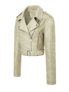 Custom PU Leather Jacket with <b>Belt</b> and Zipper Closure <b>Slim</b> Fit Short Length Unisex Autumn Style Leather Jacket For Women's - Product Image 2