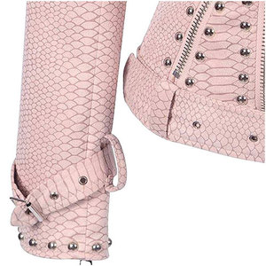 Pink Genuine Leather Motorcycle Jacket <b>Women</b> Rivet Zipper Biker <b>Coat</b> Silk Lining Quick Dry - Product Image 5