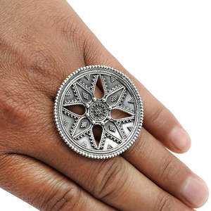 <b>Adjustable</b> Vintage Design <b>Ring</b> With Brilliant Round Cut & Star Flower Design Inside 925 Sterling <b>Silver</b> Bohemian <b>Ring</b> For Girls - Product Image 4
