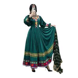 Vestido Largo Maxi Étnico Bohemio de Satén Bordado con Plumas, Estilo Vintage Tradicional Afgano para Mujer, Venta al por Mayor OEM ODM - Product Image 1