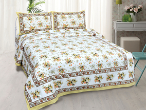Drap plat en coton imprimé de Jaipur, 200 fils, toutes saisons, écologique, doux pour la peau, taille complète - Product Image 1
