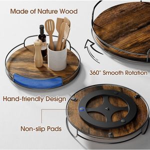 Lot de 2 plateaux tournants en bois pour armoire de cuisine, organisateur de rangement de table 9-10 compartiments - Product Image 5