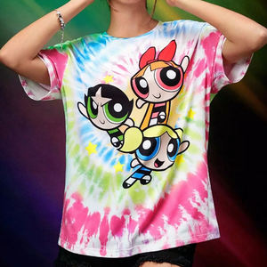 Camiseta de Verano para Mujer al por Mayor, Estampado de Dibujos Animados de las Chicas Superpoderosas, Tela Popelina 100% Algodón Ecológico Comprimido - Product Image 4