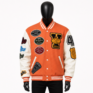 Veste universitaire brodée personnalisée unisexe, style streetwear, patchwork, bomber vintage, uniforme de baseball, manteau en gros - Product Image 1