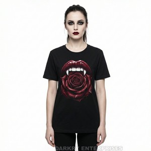 Vampire Fang Mirror Print Women T-shirt Burgundy Gothic Apparel Manufacturer Custom Graphic Tee <b>Maroon</b> Cotton <b>Top</b> OEM Factory - Product Image 2