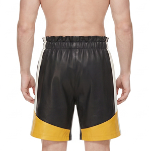 Premium Men's Leather <b>Shorts</b> Men Elastic Waist Leather <b>Short</b> Mens Leather <b>Short's</b> With Side Pockets Men's Fashion Leather <b>Shorts</b> - Product Image 2