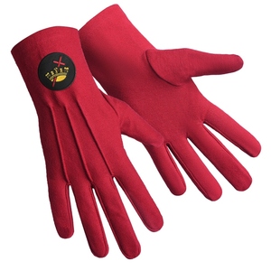 Gants en coton rouge Cyrene pour femmes, fabriqués par Lady Knights, avec patch brodé noir - Product Image 2