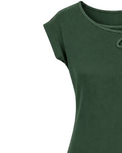 Manufacturer Custom Dark Green Women Casual Summer Blouse Elegant Flower Neck Short Sleeve Fashion Loose Fit Stylish <b>Top</b> Shirt - Product Image 3