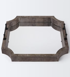 Plateau décoratif vintage hexagonal en manguier avec poignées en métal poli pour le service décoratif ou l'affichage de stockage - Product Image 3