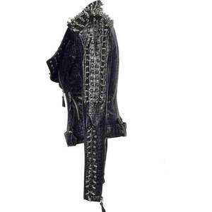 Veste Moto Rose OEM avec Décoration à Rivets, Col Rabattu, Manches Longues, Fermeture Éclair, Style Femme, Veste en Cuir Marque Privée - Product Image 4