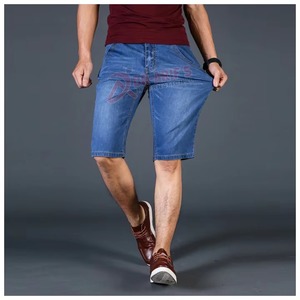 Summer Men's Woven Denim Shorts with Belt & Lace Embroidery Stretch Slim Fit Big Sizes 40-46 Business Casual Blue - Product Image 2