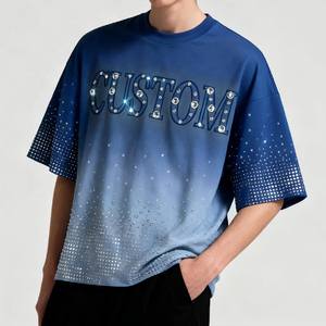 ผู้ผลิตเสื้อยืดสตรีทแวร์ประดับเพชรหรูหรา แขนเสื้อแบบปกติ เสื้อยืดแบบฟอกสี คุณภาพสูง ผ้าฝ้าย 100% - Product Image 3