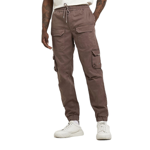 Jogging cargo marron pour homme, taille élastique, cordon de serrage, plusieurs poches, tenue décontractée pour l'automne - Product Image 2
